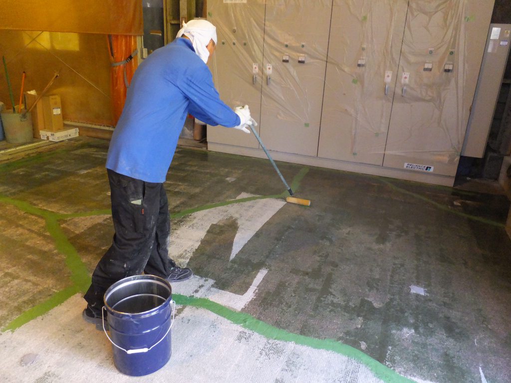 茨城県結城市の貸倉庫｜倉庫床塗装(塗り床）塗替え工事：防塵塗装、ケミクリートＥＰカラー