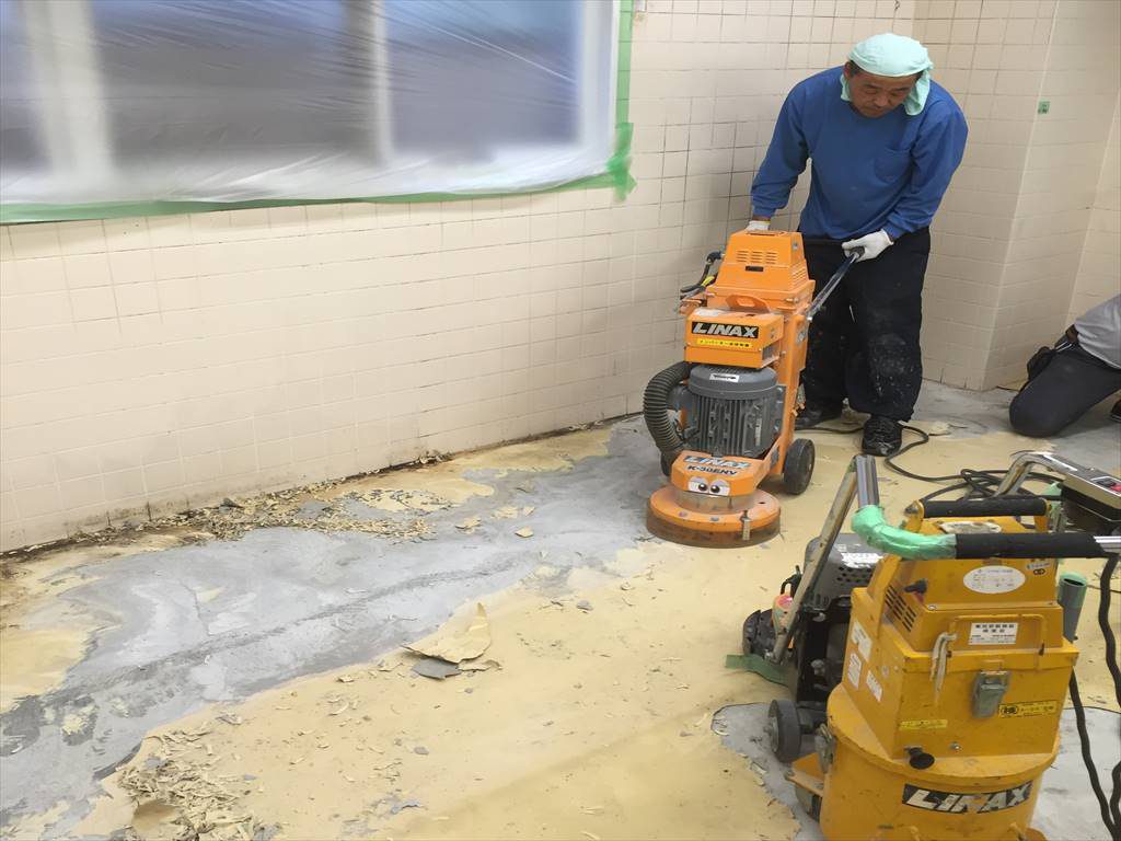 東京都八王子市の保育園｜厨房塗り床（床塗装）改修工事：ケミクリートＭＳＬ：低臭タイプ