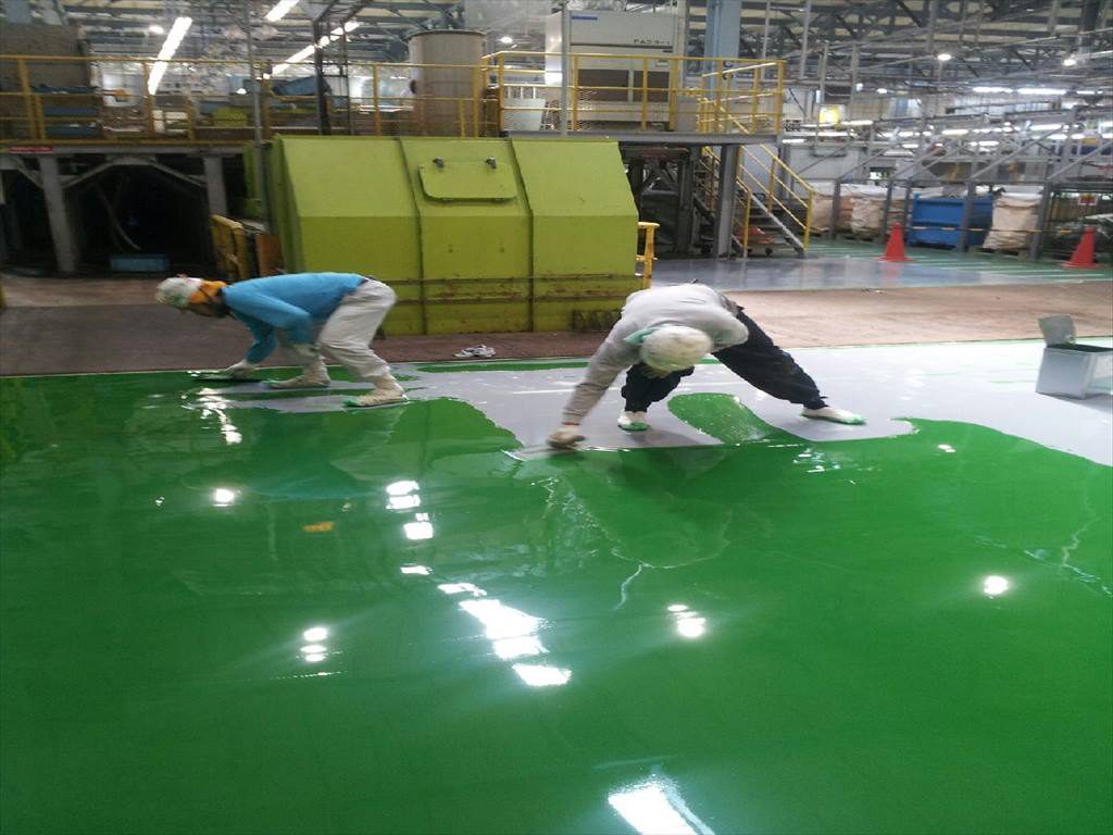 茨城県内のリサイクル工場｜塗り床（床塗装）改修工事：エポキシ塗床
