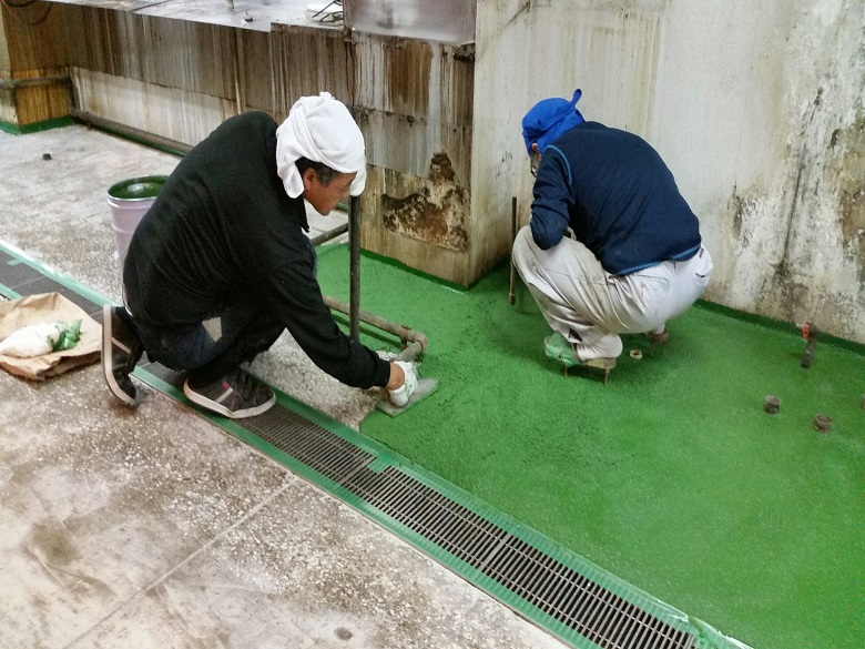 東京都中央区銀座の飲食店（居酒屋）厨房｜塗床（床塗装）改修工事：タフクリートＭＨ